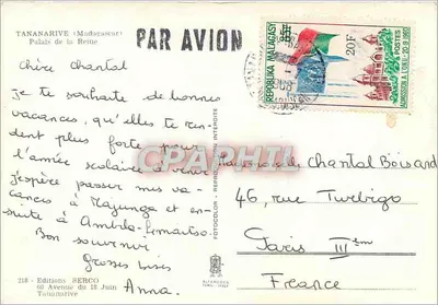 Palácio da Rainha — TANANARIVE (Madagascar) — Edições SERCO — Verso
