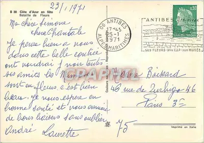 Batalha de Flores — Antibes — Impresso na Itália — Verso