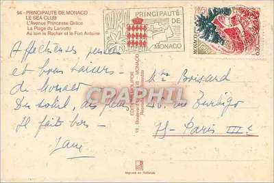 Mônaco — Praia do Larvotto e Forte Antoine — Edições Molfor — Verso