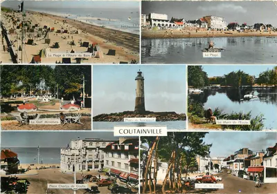 Coutainville — Vista panorâmica com praia, farol, golfe e praça — Éditions Gaby