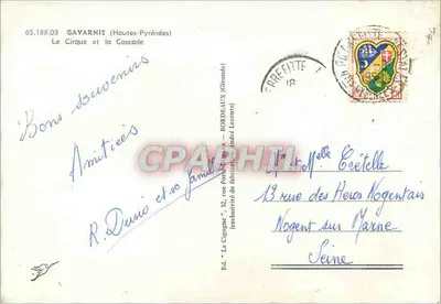 Gavarnie — O Circo e a Cascata — Ed. La Cigogne, n° 65.188.03 — Verso