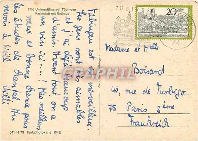 Marktplatz em Tübingen — editor Gebr. W. Tübingen, n° 541 H 73 — Verso