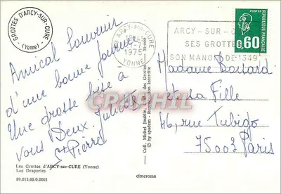 Grutas de Arcy-sur-Cure — As Draperies — editor Cimchrome, n° 89.015.00.0003 — Verso