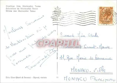 Montecatini Terme — panoramowy widok głównych zakładów i atrakcji — Édition Gino Giusti di Becocci — Rewers