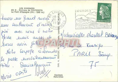 Most Hiszpański — Pyrenee, ok. Cauterets — wydawca A. Doucet, Lourdes — Rewers