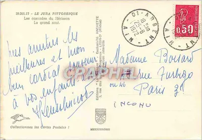 Cascata do Hérisson — O grande salto — Edições "La Carte Postale" HACHETTE (Rhône) — Verso