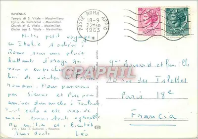 Tempio di S. Vitale - Maximilien — Ravenna, Ediz. E. Salbaroli, n°215 — Verso