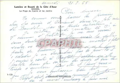 A Praia do Casino e os Jardins — Bandol — Edições ARIS — Verso