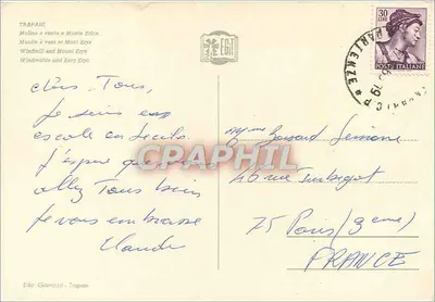 Trapani — Moinho de vento e Monte Eryx — Ed. Gianicizzo, Trapani — Verso