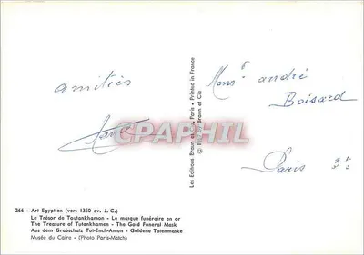 Máscara funerária de Tutancâmon — Egito — Edições Braun e Cie n°266 — Verso