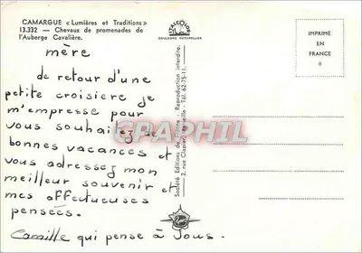 Camargue — cavalos de passeio da Auberge Cavalière — Éditions de France — Verso