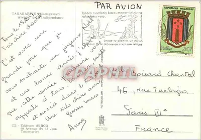 Avenue de l'Indépendance — Tananarive — Wydawnictwo SERCO nr 222 — Rewers