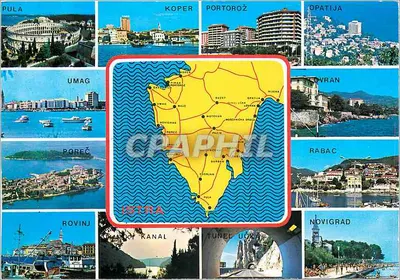Istra — Carte postale panoramique avec carte de la région