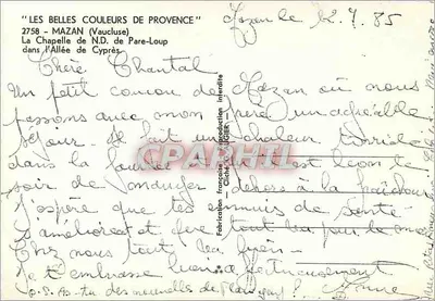 A Capela de Nossa Senhora de Pare-Loup — Mazan (Vaucluse) — Editor: Cité de France — Verso