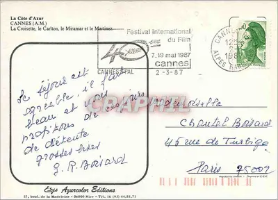 La Costa Azzurra — Cannes, Carlton, Miramar e Martinez — Editore: Édys Azurcolor Editions, numero di serie non visibile — Verso