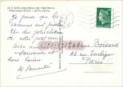 Castelo de Verteuil — Charente — edição M. FAROU, 8720 COUZHEX — Verso