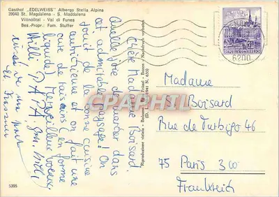 Alpi italiane — Vista del Gasthof 'Edelweiss' a Villnödtal — editore Riproduzione vistia - Bolzano — Verso