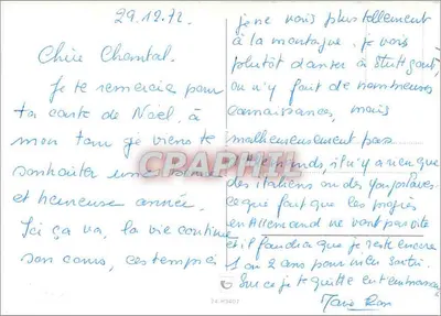 Paisagem invernal nevada — casa de madeira e rio congelado — texto 'Ein schönes neues Jahr' — editor não identificado — Verso