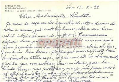 Montargis (Loiret) — Ogród Durzy i Hotel de Ville — wydawca V. Daire — Rewers