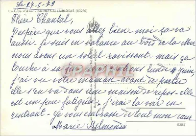 Vista de Bormes-les-Mimosas — marco de flores rosas — editor M.A.P. n° 5304 — Reverso