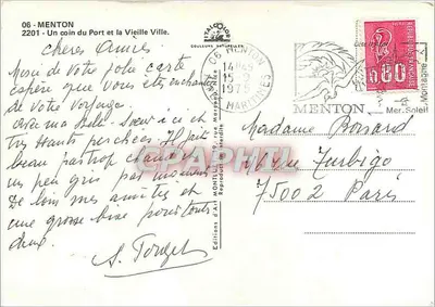 Menton - Porto e Velha Cidade — Éditions d'Art Montpellier, n°2201 — Verso