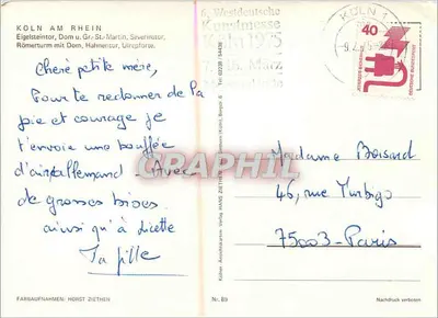 Cólnia — Portas e torres da antiga muralha — Kölner Ansichtskarten Verlag Hans Ziethe — Verso