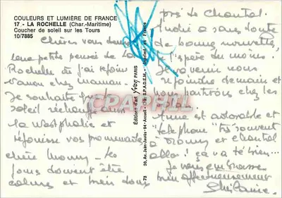 La Rochelle — Pôr do Sol sobre as Torres — Edições d'Art Yvon — Verso