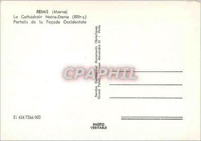 Reims (Marne) — Katedra Najświętszej Maryi Panny (XIII w.) — Portale Façady Zachodniej — Usługa Komercyjna Historii, Wielki Pałac, Aleja Alexandre III, Paryż — Rewers