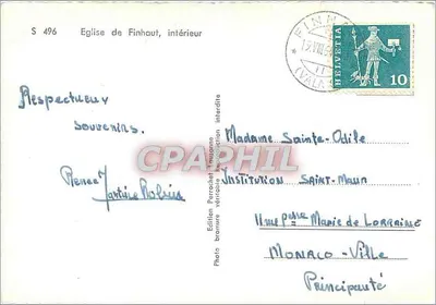 Igreja de Finhaut (Valais) — Interior — Edição Berrochet, n° S 496 — Verso