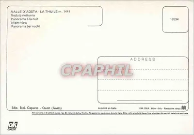 Valle d'Aosta - La Thuile m. 1441 — Vista noturna — Ediz. Escl. Capurso - Quart (Aosta) n° 18394 — Verso