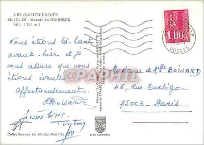 Les Hautes-Vosges — Massif do Hohneck (alt. 1361 m.) — Edições 'La Crimée' - Agência de Strasbourg — Verso