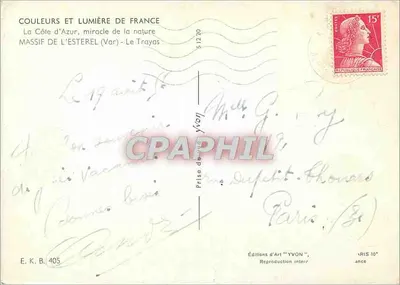 Massif de l'Esterel — Le Trayas — Edições de Arte 'YVON' — Verso