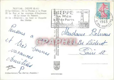 Dieppe — Lembrete de Dieppe — Editor La Mer de Paris — Verso