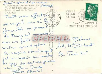 La Rochelle — zachód słońca nad wieżami — Éditions Juvon — Rewers