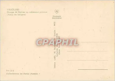 Vaucluse — Grupo de Borlés ou cabanas pontiagudas (Abras de pastores) — Edições LABEL de Césolé, Nice — Verso