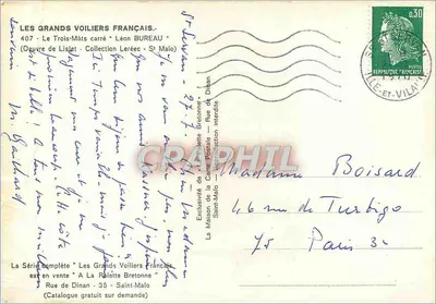 Trójmasto kwadratowe "Léon Bureau" — dzieło Lisle — seria "Wielkie Francuskie Statki Wodne" — wydane przez Maison de la Carte Postale, Saint-Malo — Rewers