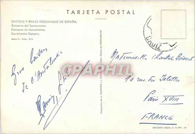 Danças e Bailes Regionais da Espanha — Dançarinos do Sacromonte — Série II, N° 514 — Editor A. Campasàs & J. Buigas — Verso