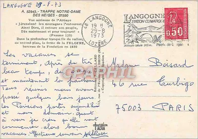 Abadia de La Trappe Notre-Dame des Neiges — Langogne — Edições J. Cellard — Verso