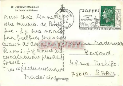 Castello di Josselin — facciata — Les Éditions du Gaber, n° 52 — Verso
