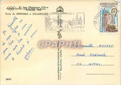 आधुनिक पोस्टकार्ड Xe शीतकालीन ओलंपिक खेल अल्पस के ग्रेनोब्ल ग्रेनोब्ल से चमरूस के रास्ता — पीछे