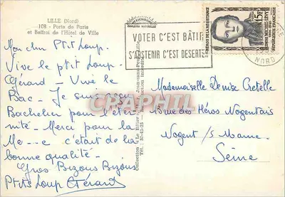 Porte de Paris w Lille — z dzwonnikiem Hôtel de Ville na tle — wydawca Perichron — Rewers