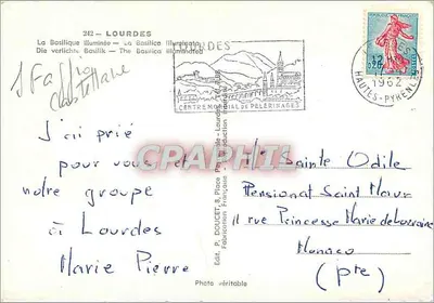 Bazylika oświetlona — Lourdes — Wydawca P. Doucet & Lourdes, n° 242 — Rewers
