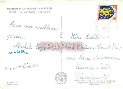 Monastero di LA GRANDE CHARTREUSE — N° 135 : LA CORRERIE : Una Cellula — Éditions d'Art YVON — Verso