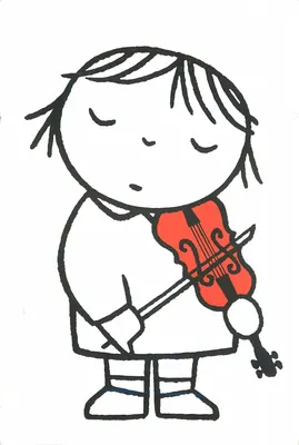 Dziecko grające na skrzypcach — stylizowany rysunek — Dick Bruna, Holandia