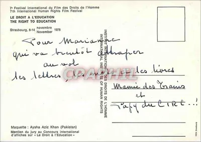 Prawo do edukacji — 7. Międzynarodowy Festiwal Praw Człowieka, Strasburg, listopad 1978 — Międzynarodowy Instytut Praw Człowieka — Rewers