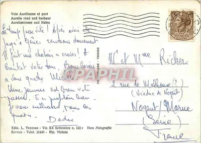 Savona - Via Aurelia e Porto — Editor L. Vezzoso, Savona — Verso