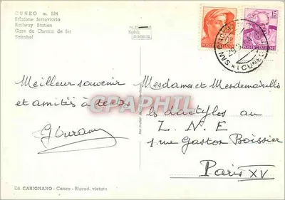 Cuneo — Estação ferroviária — Ed. Carignano, n° 534 — Verso