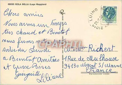 Wyspa Bella (Jezioro Maggiore) — widok na jezioro i zamek — Artistiche Fotostampa Reggodi — Rewers