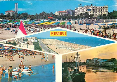 Rimini — vista panorâmica da praia e do porto — Pavicart