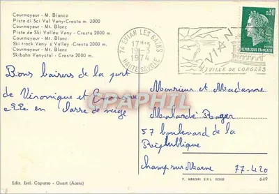 Courmayeur - Monte Branco - Pista de Esqui Veny - Cresta 2000 m — Ediz. Escl. Capurso - Quart (Aosta) — Verso